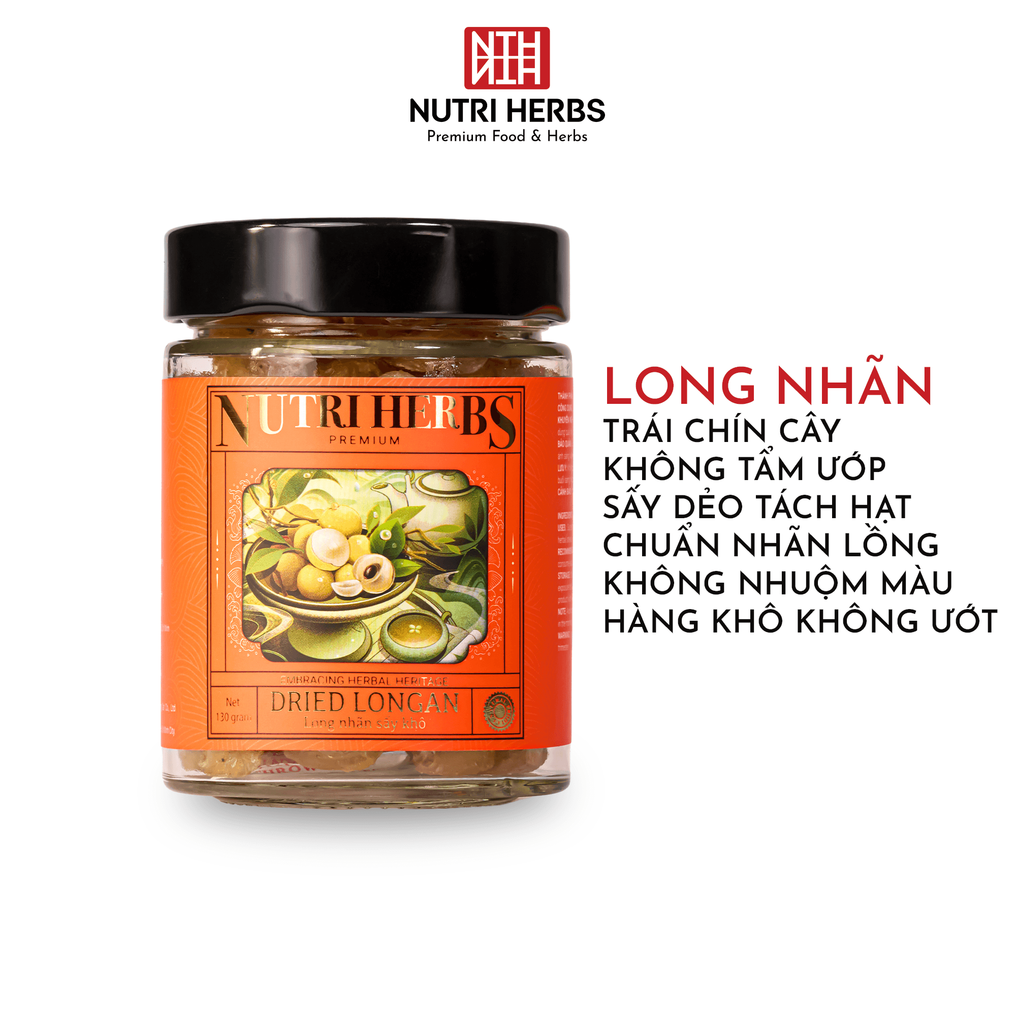 Long Nhãn Hưng Yên Sấy Khô Nutri Herbs – Loại Thượng Hạng, Vàng Đẹp Sang Trọng Làm Quà Tặng Lọ 130g